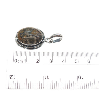 925 Sterling Silver Vintage Real Leopard Jasper Charm Pendant