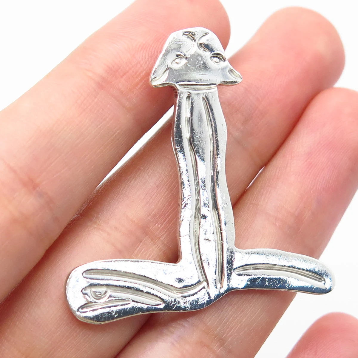 925 Sterling Silver Vintage Modernist Cat Pin Brooch