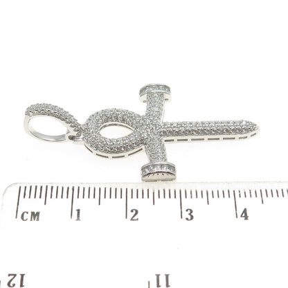 925 Sterling Silver Pave C Z Ankh Cross Pendant