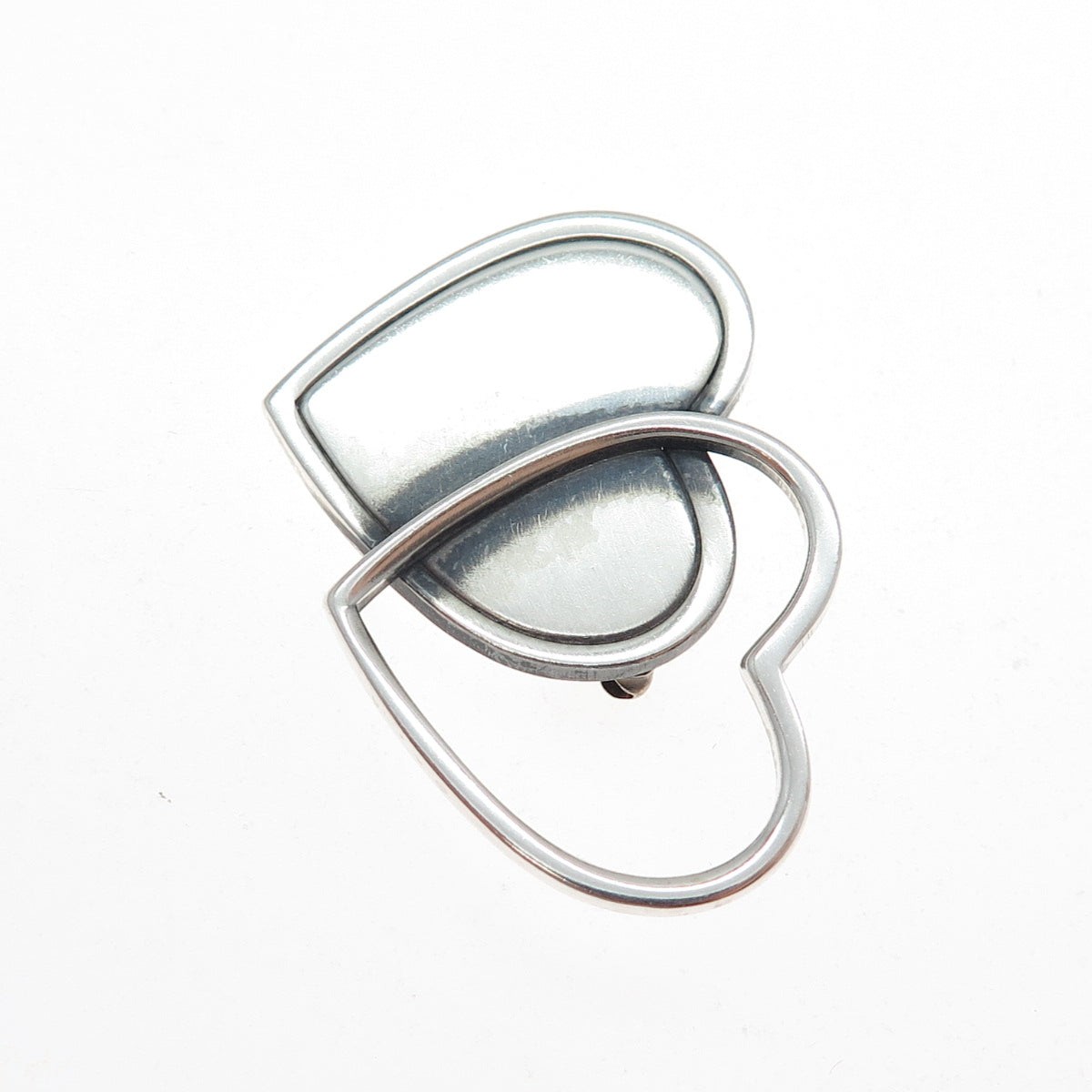ORB Otto R. Bade 925 Sterling Silver Vintage Double Heart Oxidized Pin Brooch