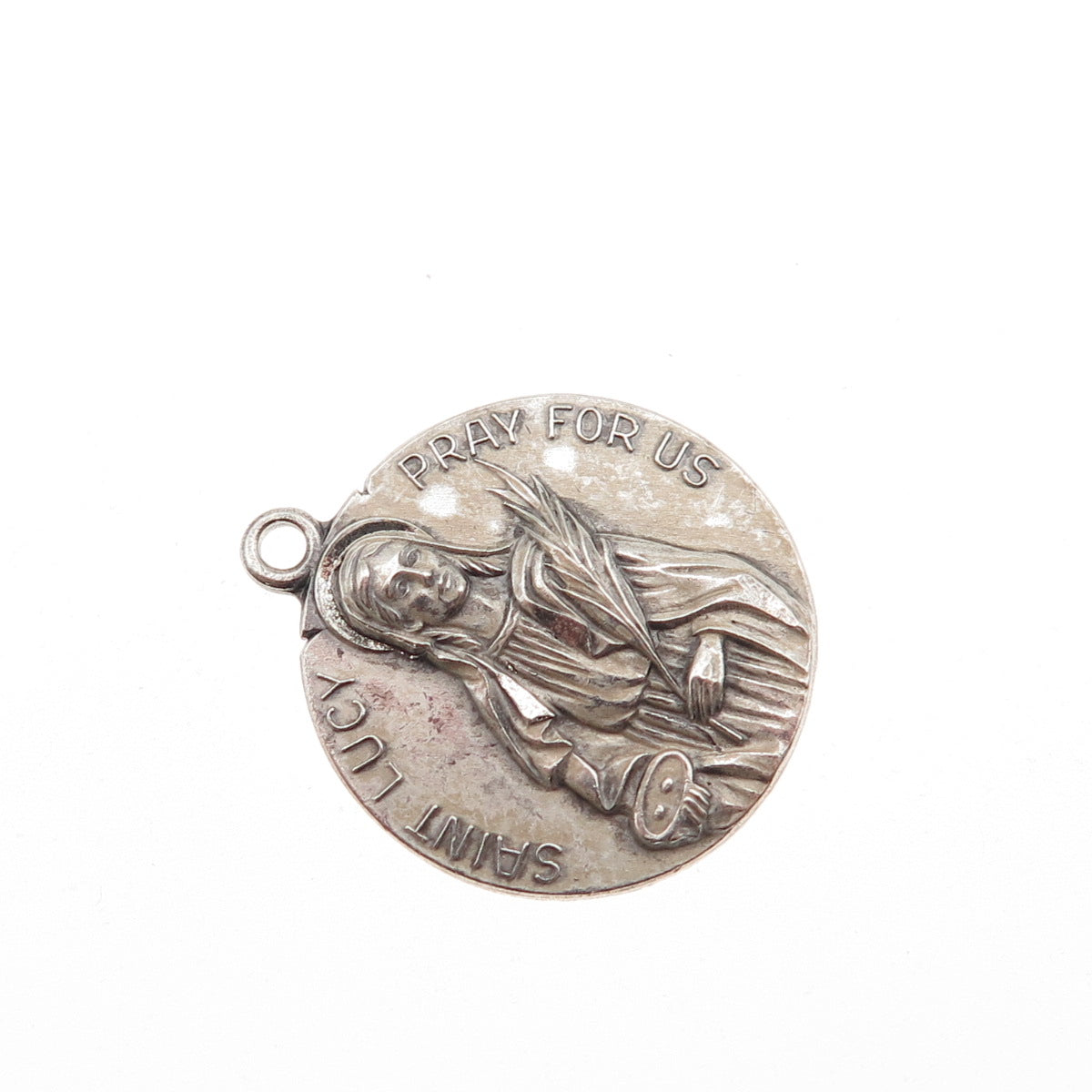 Antaya 925 Sterling Silver Antique Art Deco Saint Lucy Religious Charm Pendant
