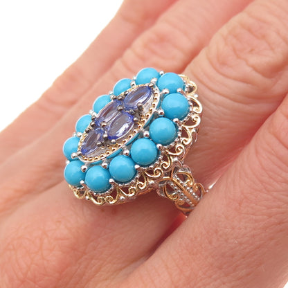 Michael Valitutti Gems En Vogue Sterling 2-Tone Turquoise Tanzanite Ring Size 8
