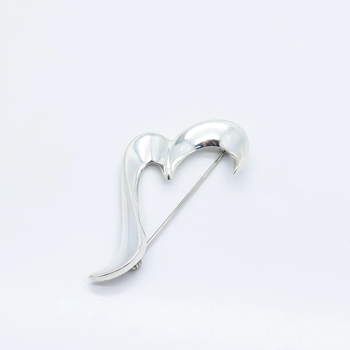 925 Sterling Silver Vintage Modernist Half Heart Pin Brooch
