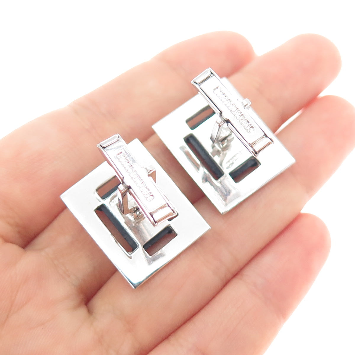 925 Sterling Silver Vintage Real Black Onyx Cufflinks PAT. 2472958