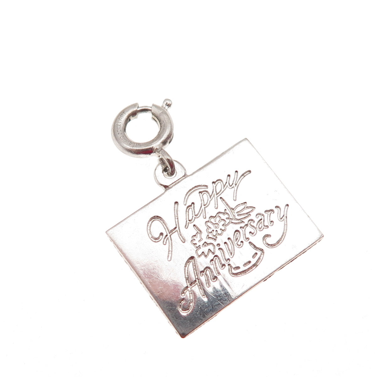 Jewelart 925 Sterling Silver Vintage Happy Anniversary Spring Ring Mini Pendant