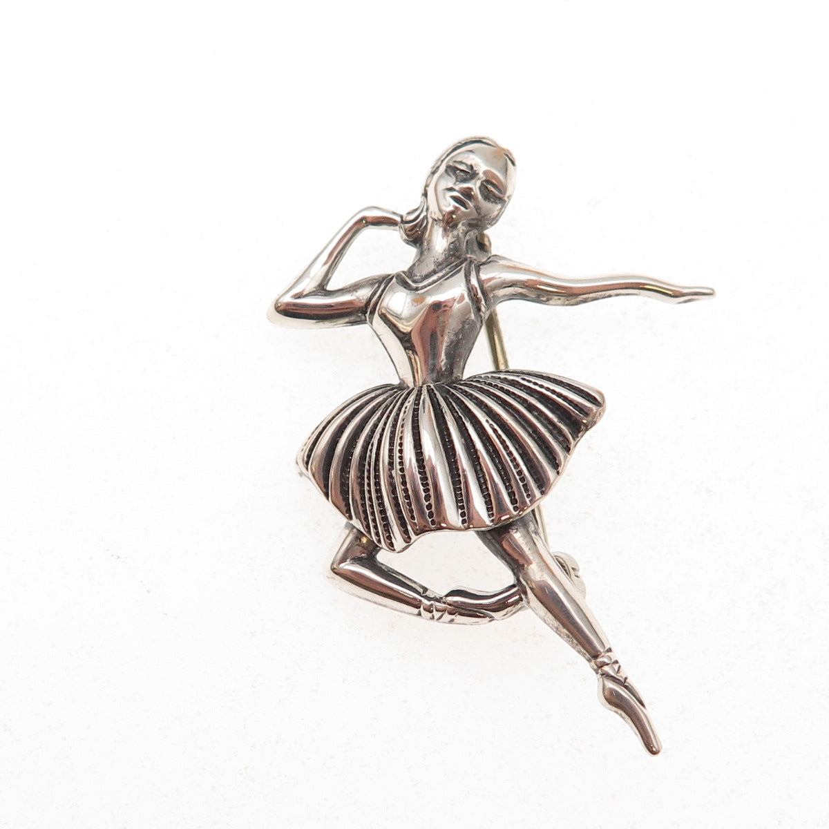 925 Sterling Silver Vintage Ballerina Repousse Oxidized Pin Brooch