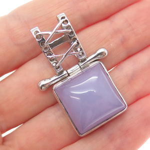 925 Sterling Silver Vintage Real Lavender Jade Modernist Slide Pendant