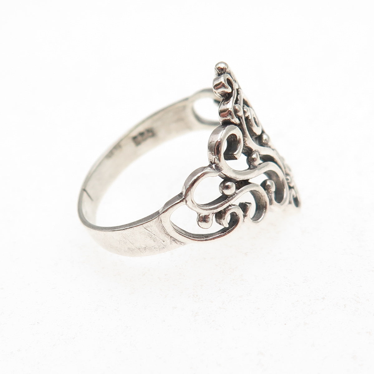 925 Sterling Silver Vintage Modernist Swirl Oxidized Ring Size 7.25