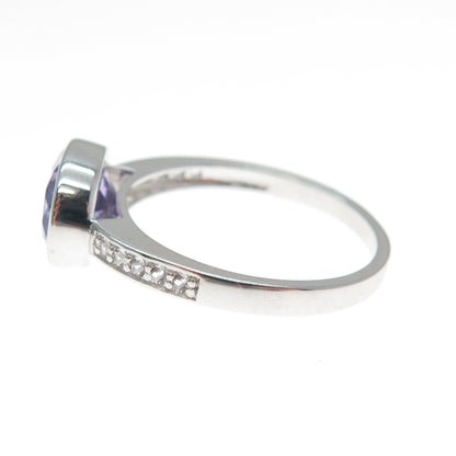 DSMK 925 Sterling Silver Real Amethyst & White Topaz Gemstone Ring Size 8.25