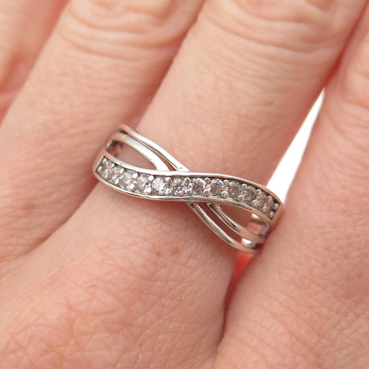 925 Sterling Silver Round-Cut C Z Crisscross Ring Size 8.5