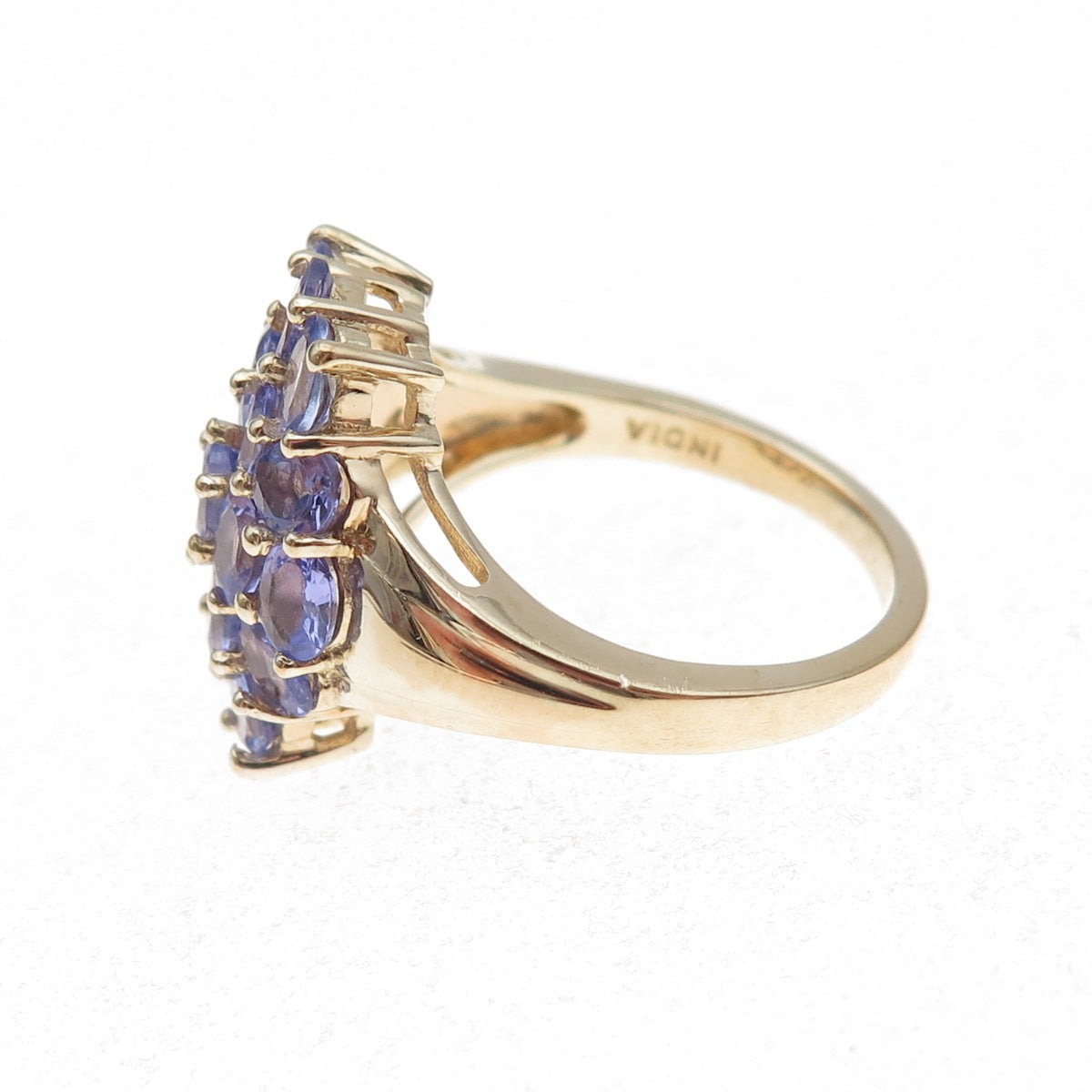925 Sterling Silver Gold Plated Real Oval-Cut Tanzanite Cluster Ring Size 8