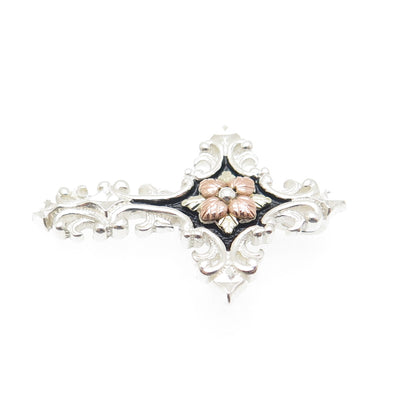 COLEMAN CO. 12K Yellow & Rose Gold 925 Sterling Silver Vintage Cross Pendant