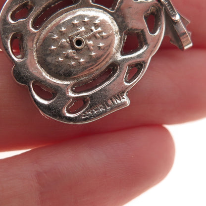 925 Sterling Silver Antique Art Deco Real MOP & Marcasite St. Mary Charm Pendant