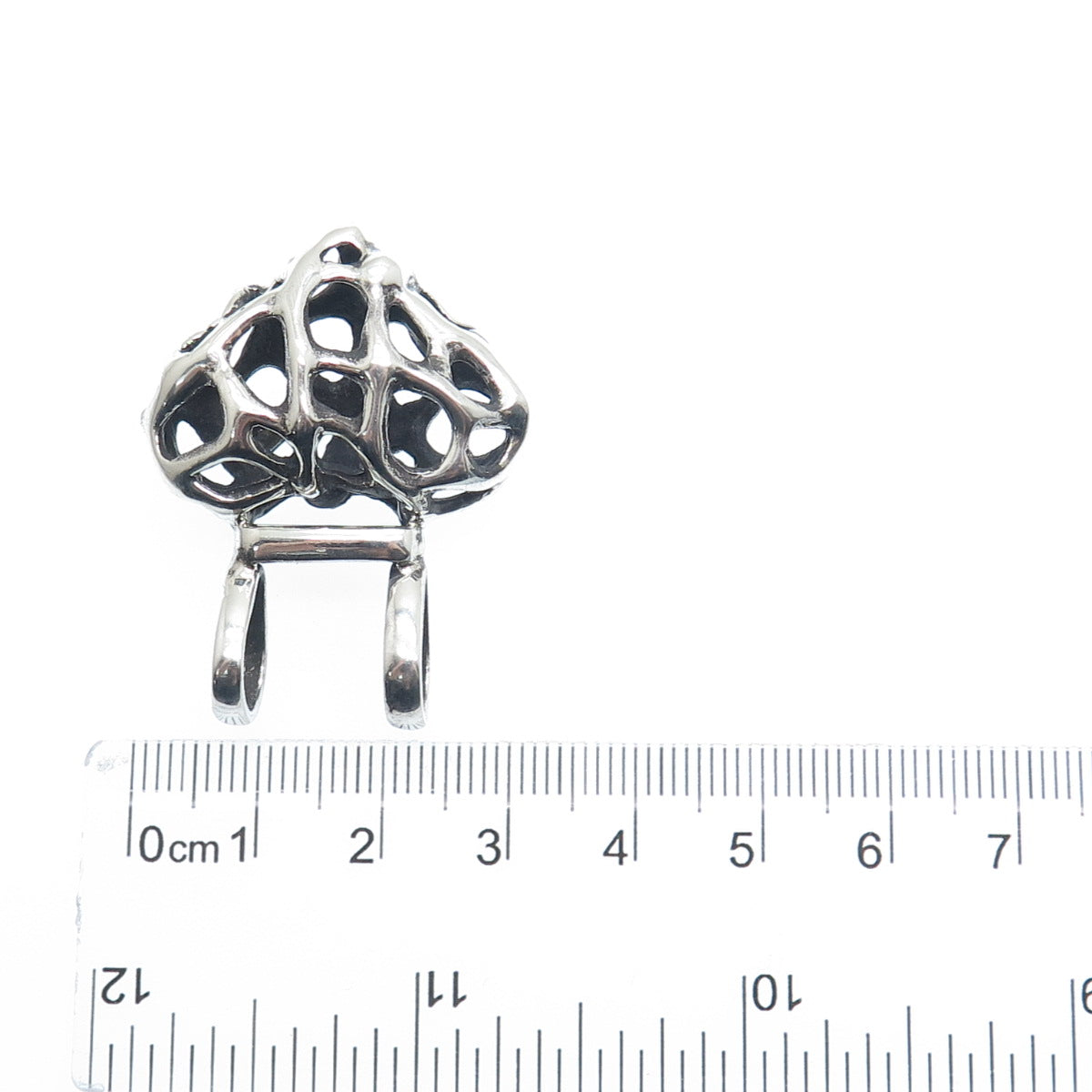 925 Sterling Silver Vintage Modernist Heart Oxidized Slide Pendant