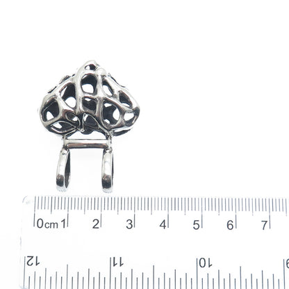 925 Sterling Silver Vintage Modernist Heart Oxidized Slide Pendant