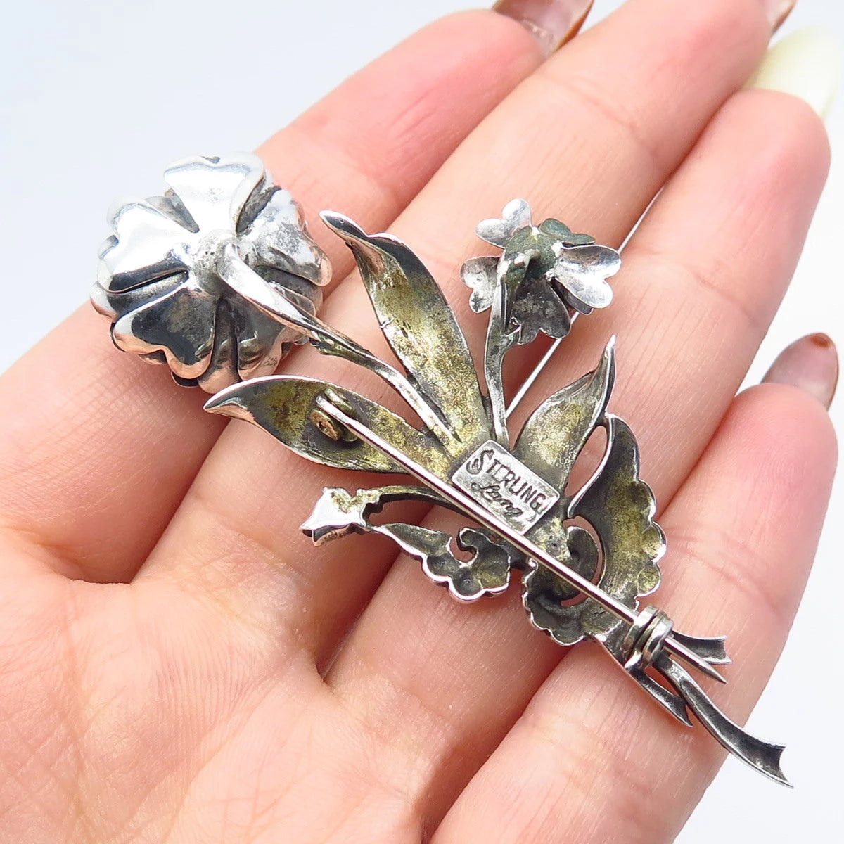 925 Sterling Silver Vintage Lang Rose Floral Brooch