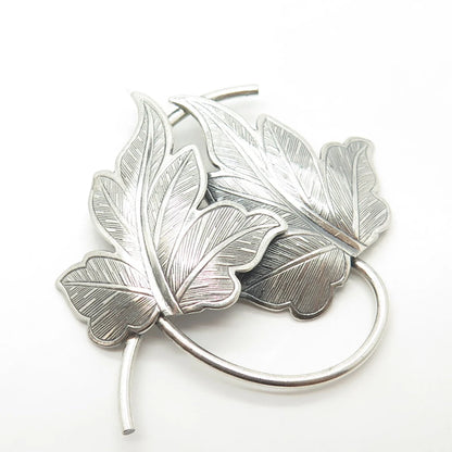 925 Sterling Silver Antique Art Deco BEAU Textured Leaf Pin Brooch
