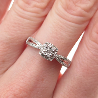 Sun 925 Sterling Silver Real Round-Cut Diamond Engagement Ring Size 7