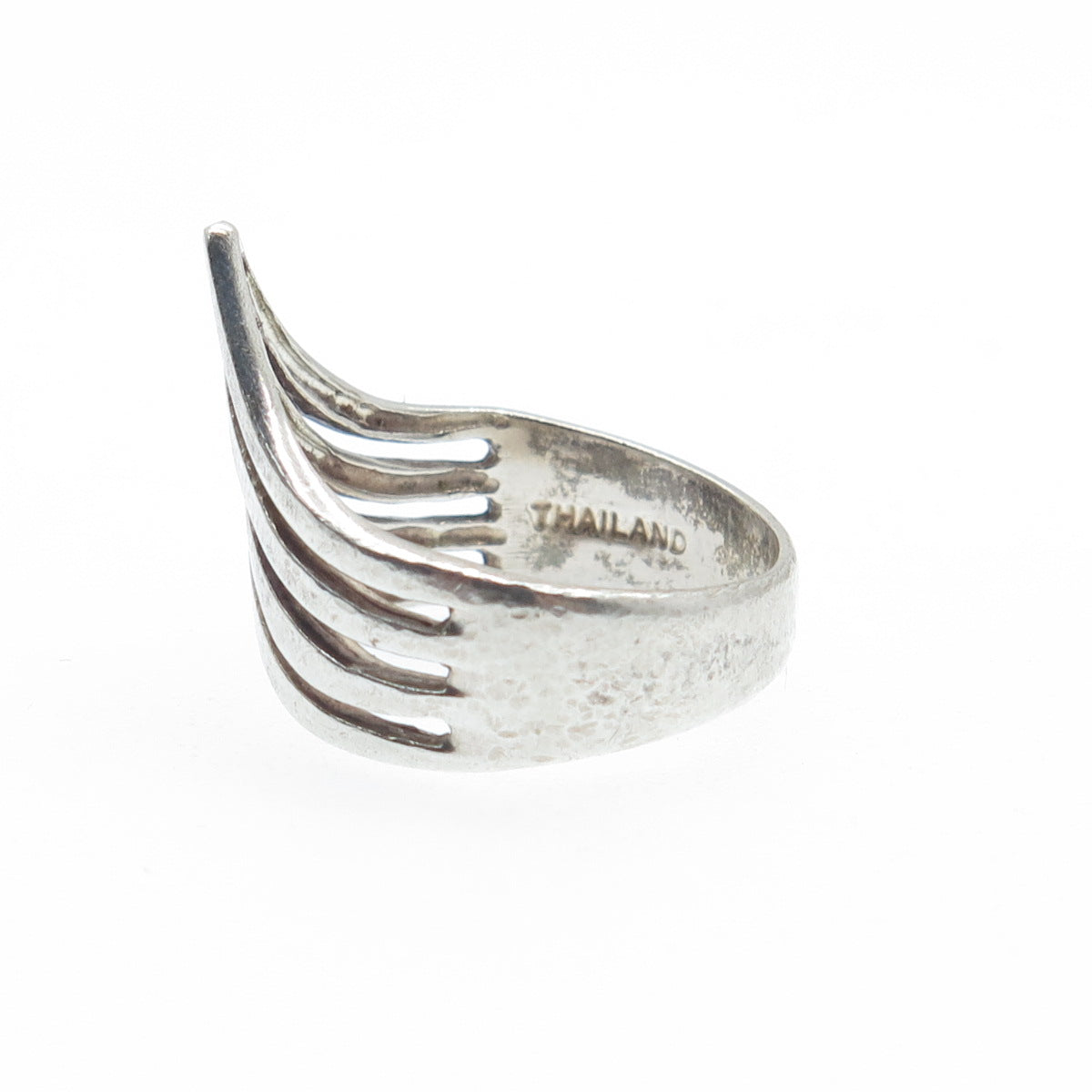 925 Sterling Silver Vintage Chevron 4-Row Oxidized Ring Size 6.25