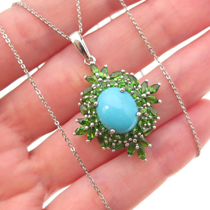 D'Joy 925 Sterling Silver Real Turquoise & Peridot Cable Chain Necklace 20"