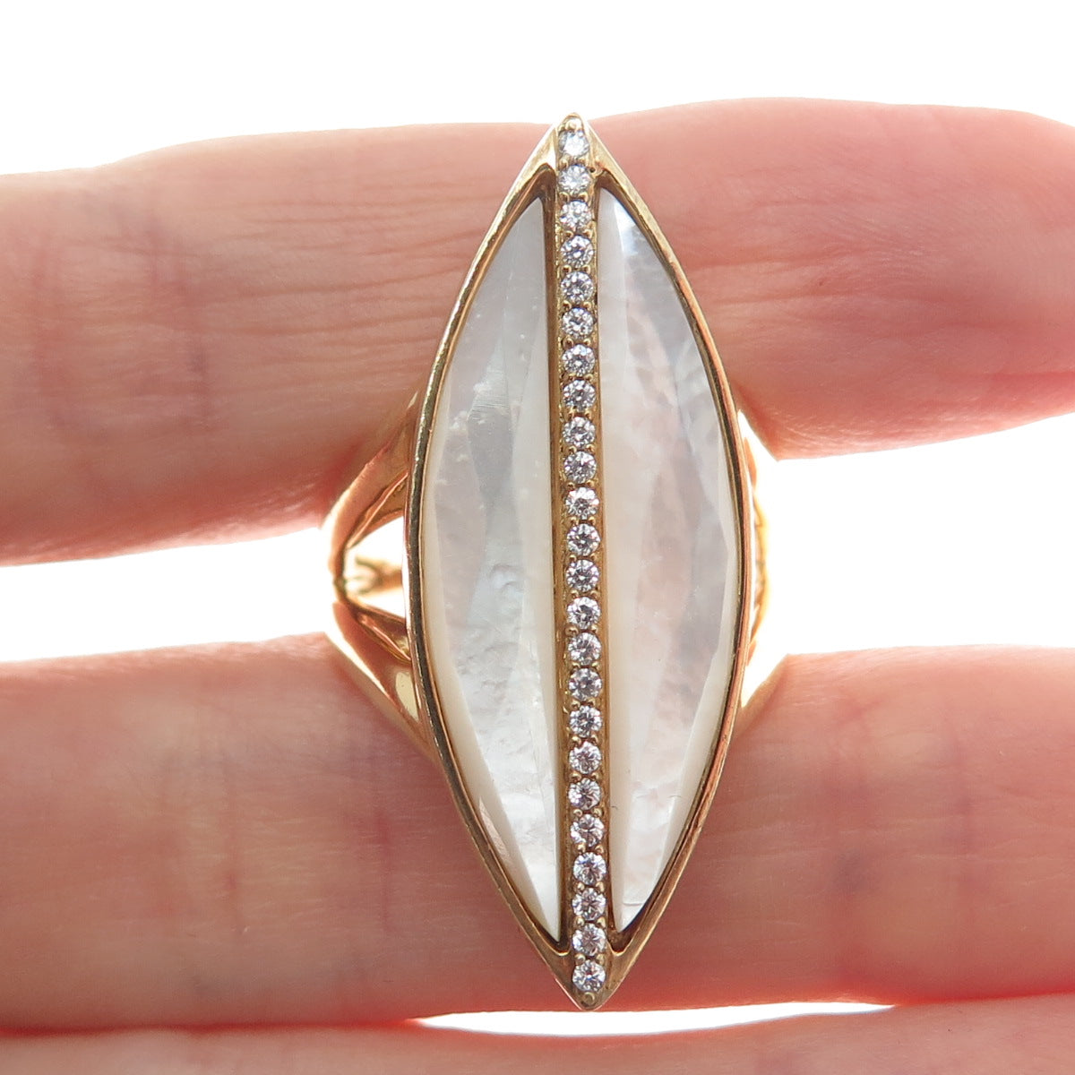 ARGENT BY PAIGE 925 Sterling Silver Gold Plated Real MOP & C Z Ring Size 7.25