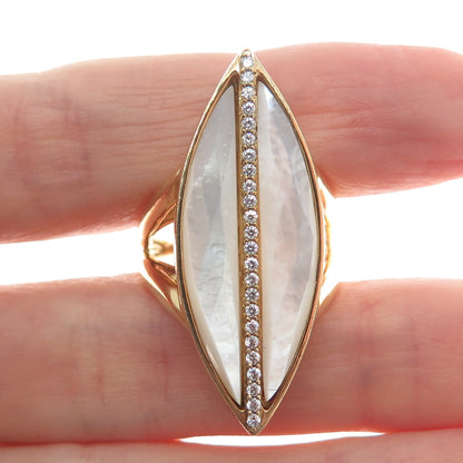 ARGENT BY PAIGE 925 Sterling Silver Gold Plated Real MOP & C Z Ring Size 7.25