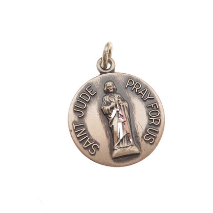 925 Sterling Silver Vintage Saint Jude Thaddeus Oxidized Charm Pendant