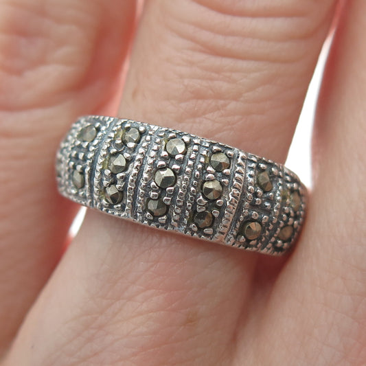 HAN 925 Sterling Silver Vintage Real Marcasite Oxidized Ring Size 7.75