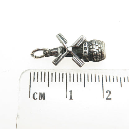 925 Sterling Silver Antique Windmill 3D Charm Pendant