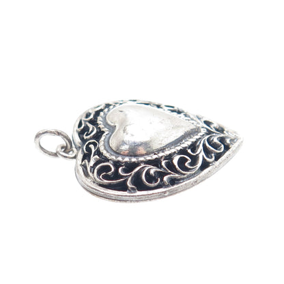 DANECRAFT 925 Sterling Silver Antique Art Deco Ornate Heart Oxidized Pendant
