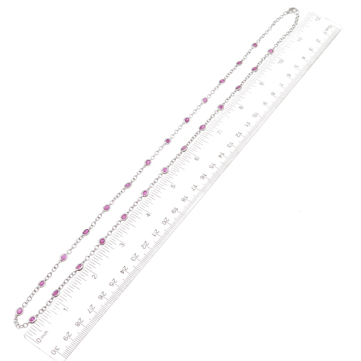 J. Stella 925 Sterling Silver Real Ruby By The Yard Cable Chain Necklace 24"