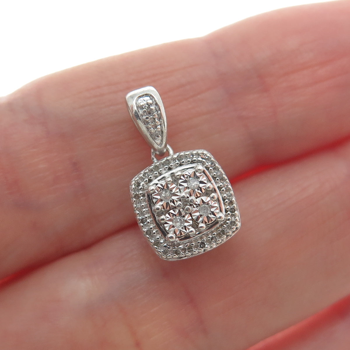 SUN 925 Sterling Silver Real Round-Cut Diamond Minimalist Charm Pendant