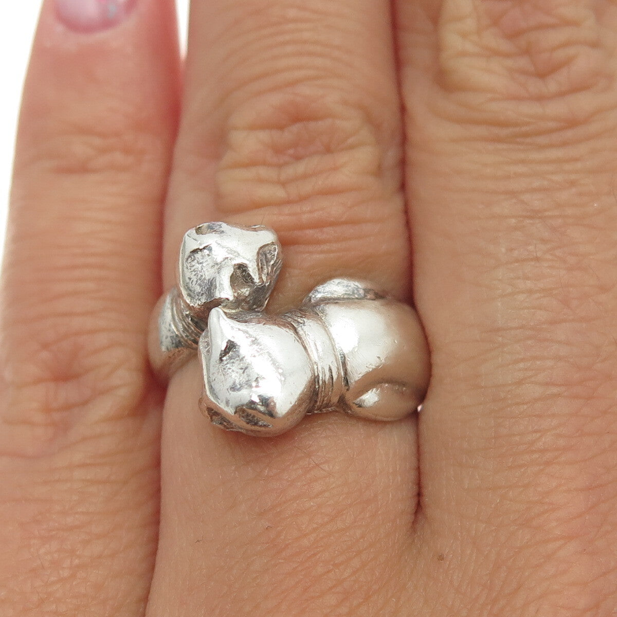 925 Sterling Silver Vintage Kitty Cat Bypass Ring Size 6
