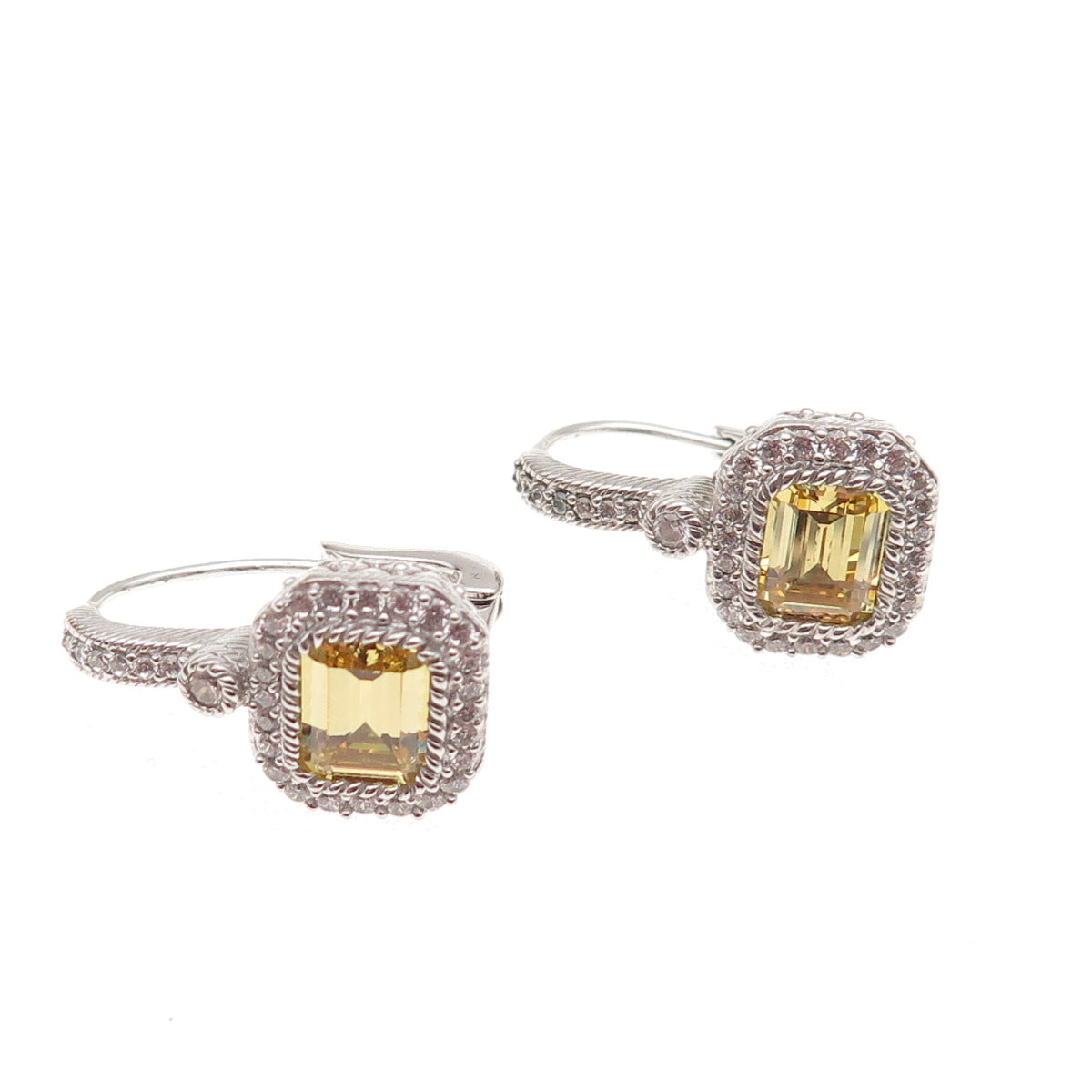 Judith Ripka 925 Sterling Silver Canary & White C Z Earrings