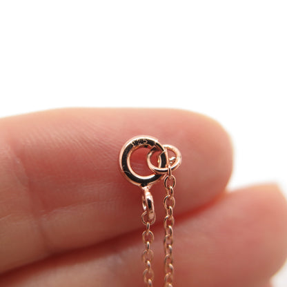 925 Sterling Silver Rose Gold Plated Real White Diamond Heart Chain Necklace 18"