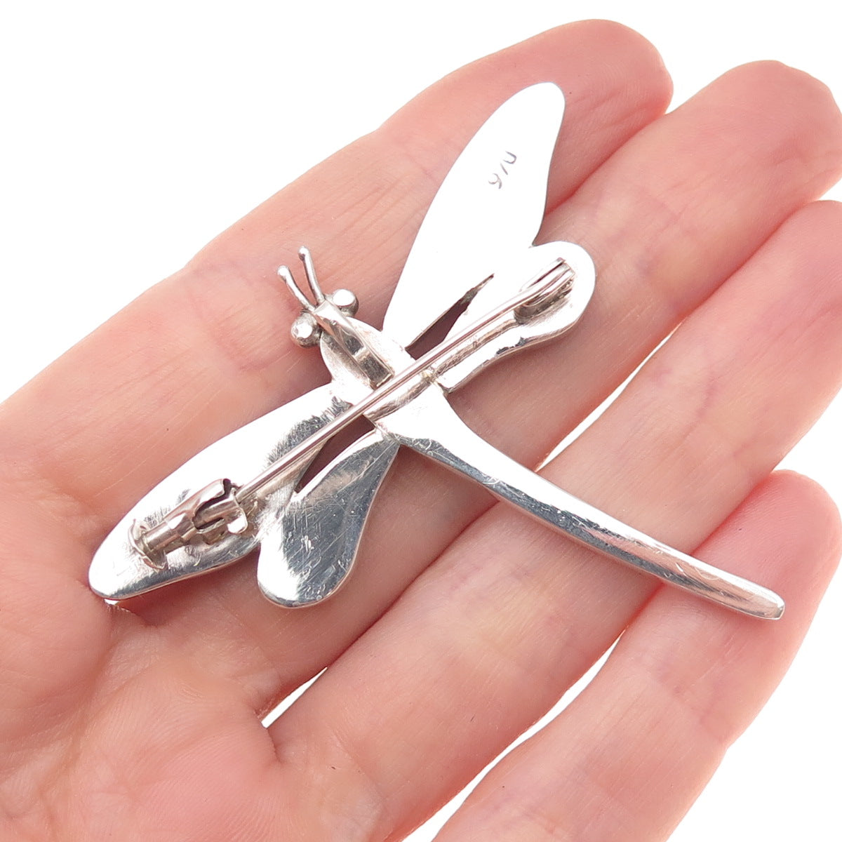 970 Silver Vintage Real Turquoise & Lapis Dragonfly Pin Brooch / Pendant