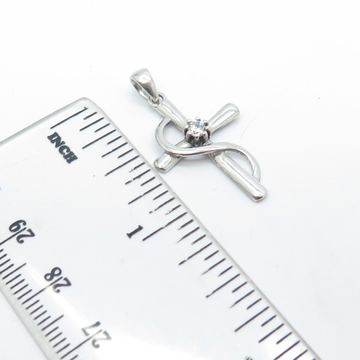 925 Sterling Silver Vintage C Z Cross Religious Pendant