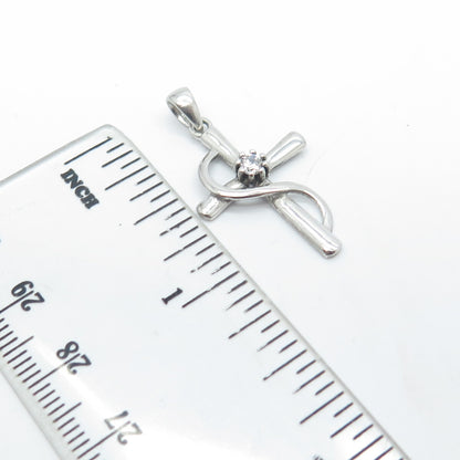 925 Sterling Silver Vintage C Z Cross Religious Pendant