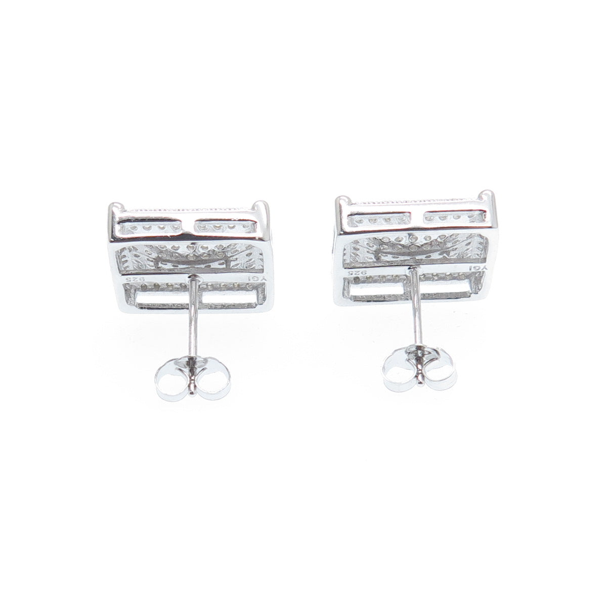 925 Sterling Silver Round-Cut C Z Sparkle Square Stud Earrings