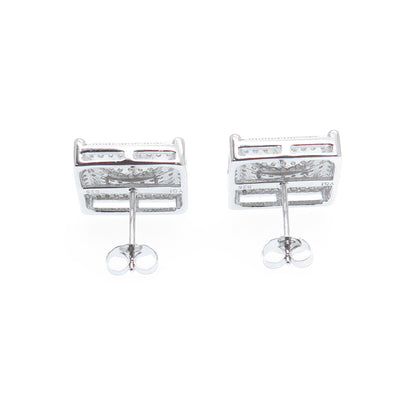 925 Sterling Silver Round-Cut C Z Sparkle Square Stud Earrings