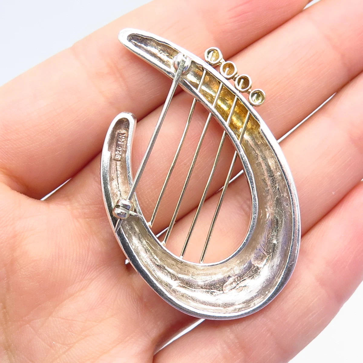 925 Sterling Silver / 14K Gold Vintage Modernist Pin Brooch