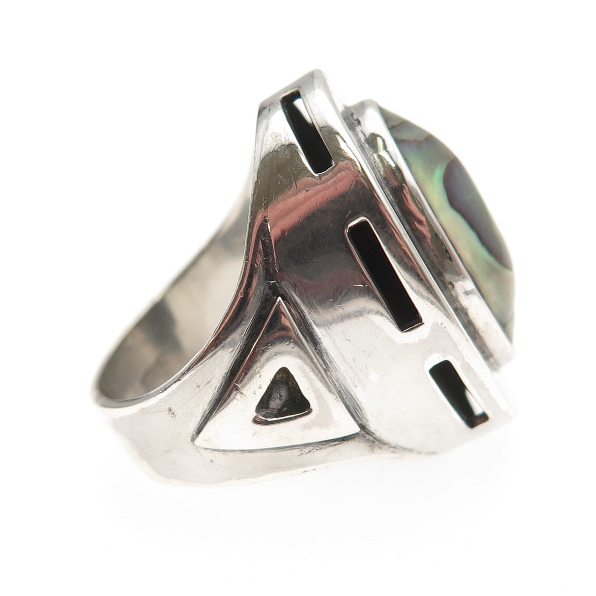 Michael L Slim Old Pawn 925 Sterling Silver Vintage Abalone Shell Ring Size 6.75