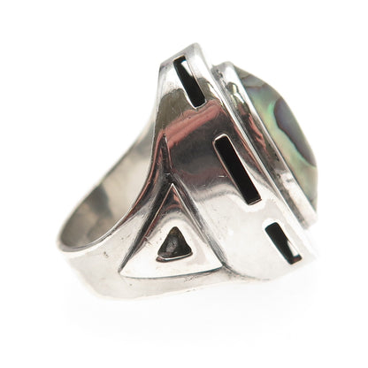 Michael L Slim Old Pawn 925 Sterling Silver Vintage Abalone Shell Ring Size 6.75