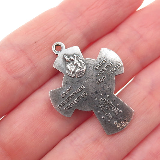 925 Sterling Silver Antique Art Deco 4-Way Cross Oxidized Charm Pendant
