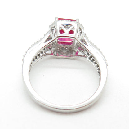 SAI 925 Sterling Silver Real Diamond & Lab-Created Ruby Ring Size 6.75