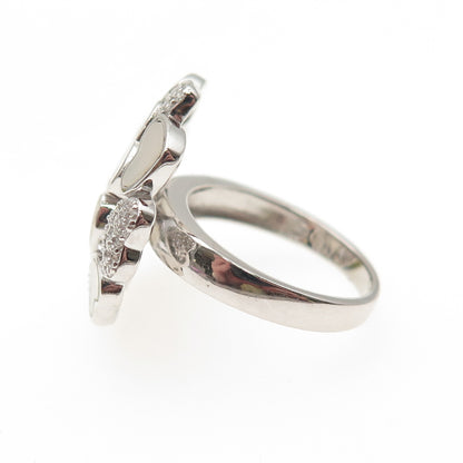 925 Sterling Silver Vintage Real MOP & C Z Heart Cluster Ring Size 6.25