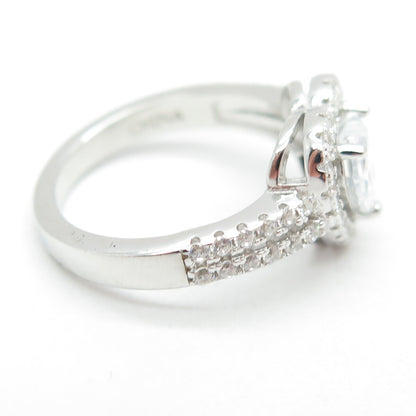 925 Sterling Silver Round & Heart-Cut C Z Promise Ring Size 5
