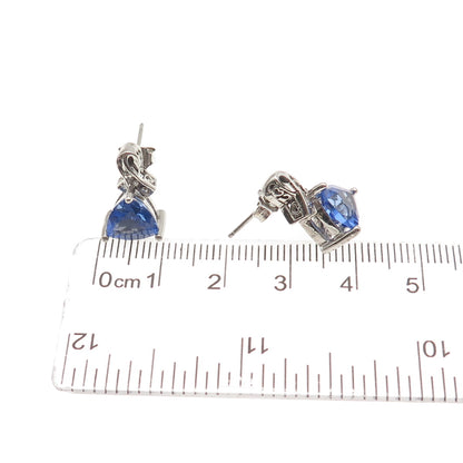 925 Sterling Silver Real Diamond & Tanzanite Drop Earrings