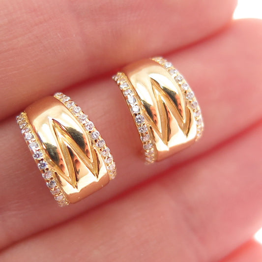 925 Sterling Silver Gold Plated Round-Cut C Z Hoop Earrings