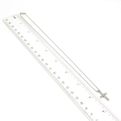 925 Sterling Silver Round-Cut C Z Cross Cable Chain Necklace 16"